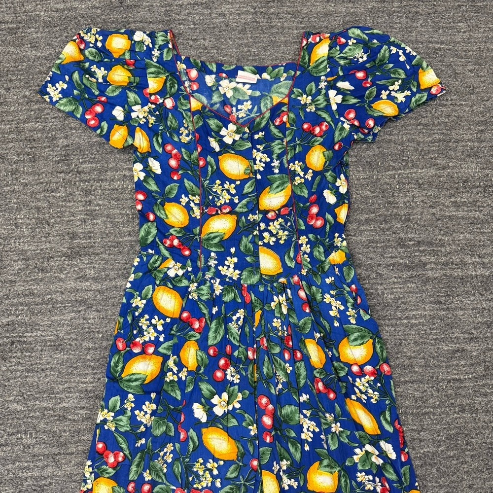 Vintage The Cotton Collection Jumpsuit Women Small Floral Fruit Lemon Wide Leg